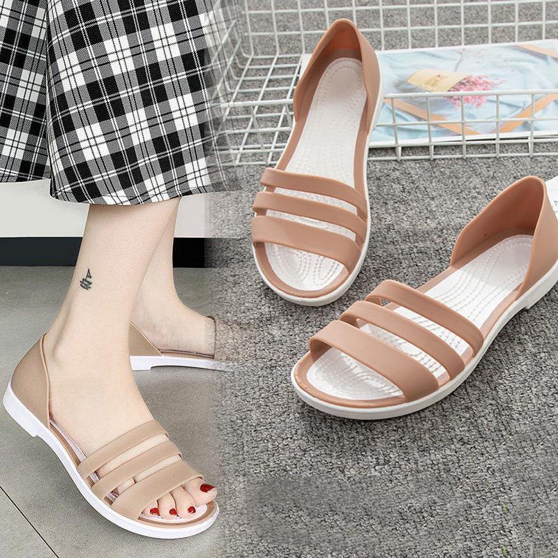 Frauen Sommer Flache Sandalen Open-Toed Slides Hausschuhe Candy Farbe Outdoot Casual Strand Schuhe