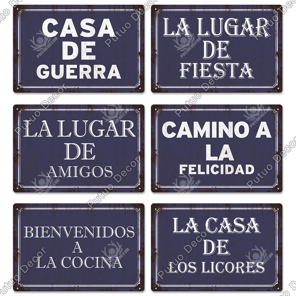 Putuo Decor Spanish Sign Vintage Metal Tin Sign Bar Pub Club Hogarena Bano Man Cave Wall Decor Iron Painting Decorative Plate