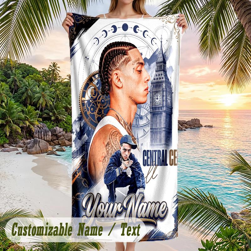 Central Cee Beach Towel, Personalized Custom Name Text, Quick Dry Large Absorbent Towel For Beach Pool