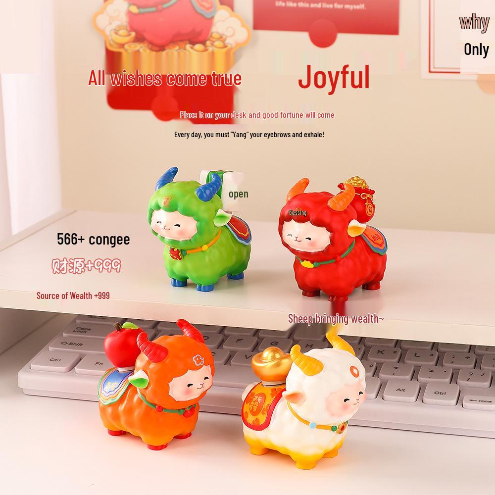 Little Sheep Wealth Spin-and-Win Resin Figurine: Year of the Sheep Zodiac Creative Desk Decoration