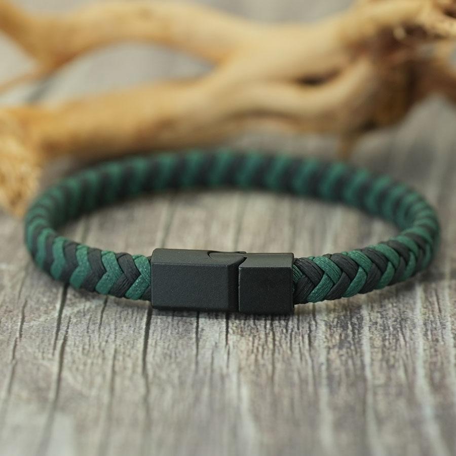 

Fashion Men Bangle 4 Colors Removable Magnetic Buckle Handmade Braided Leather Braclet Outdoor Camping Wrist Accessories Pulsera зелёный