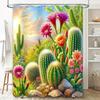 Cactus Garden Shower Curtain Vibrant Desert Plants Artistic Print Waterproof Bathroom Decor Easy To Install and Maintain