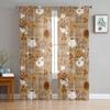Vintage Text Coffee Tulle Curtains for Living Room Printed Sheer Voile Curtain Bedroom Window Screening Drapes Blinds Home Decor
