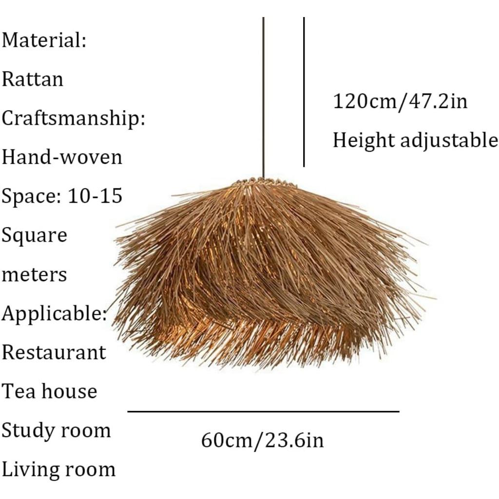 JOYINLED Japanese Retro Rattan Pendant Light, Brown 40/50/60cm Hand-Woven Rattan Chandelier for Dining Room Kitchen Bedroom Lamo