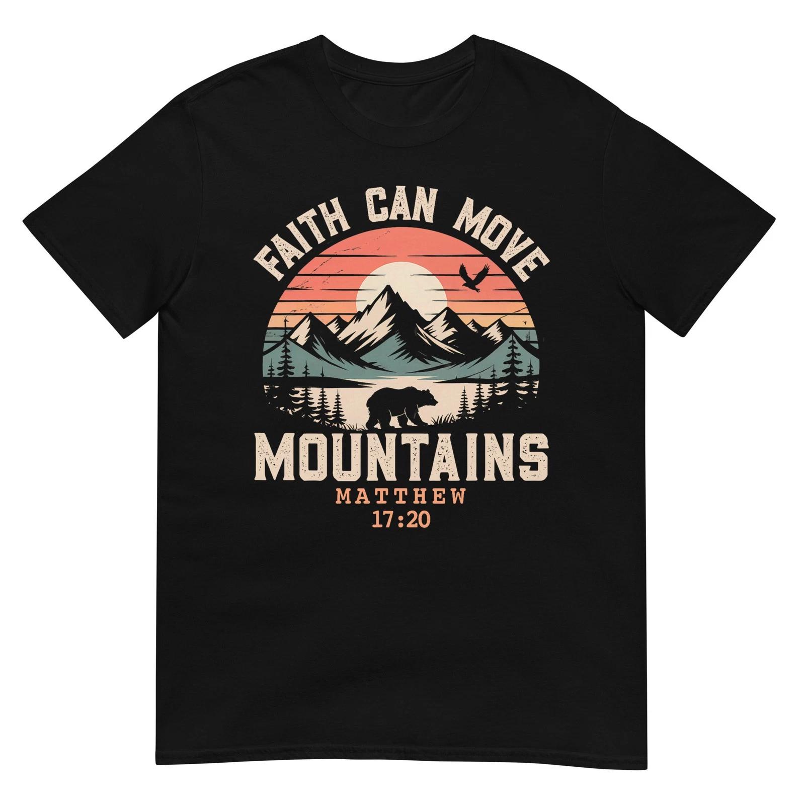 Faith Can Move Mountains Retro Sunset Bible Verse Christian T-Shirt 2XL
