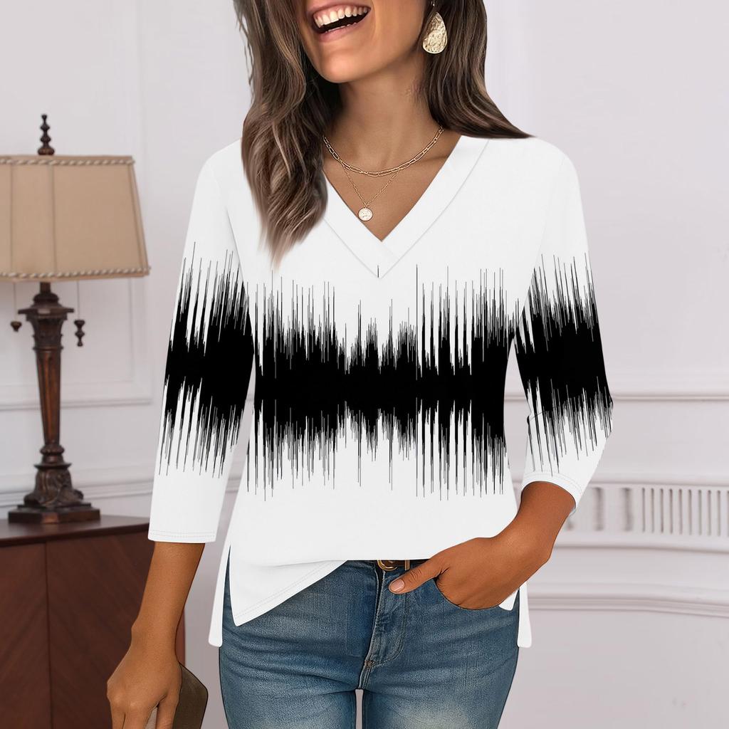 3/4 Sleeve Shirts For Women  Print Graphic Tees Blouses Casual Plus Size Basic Tops Pullover