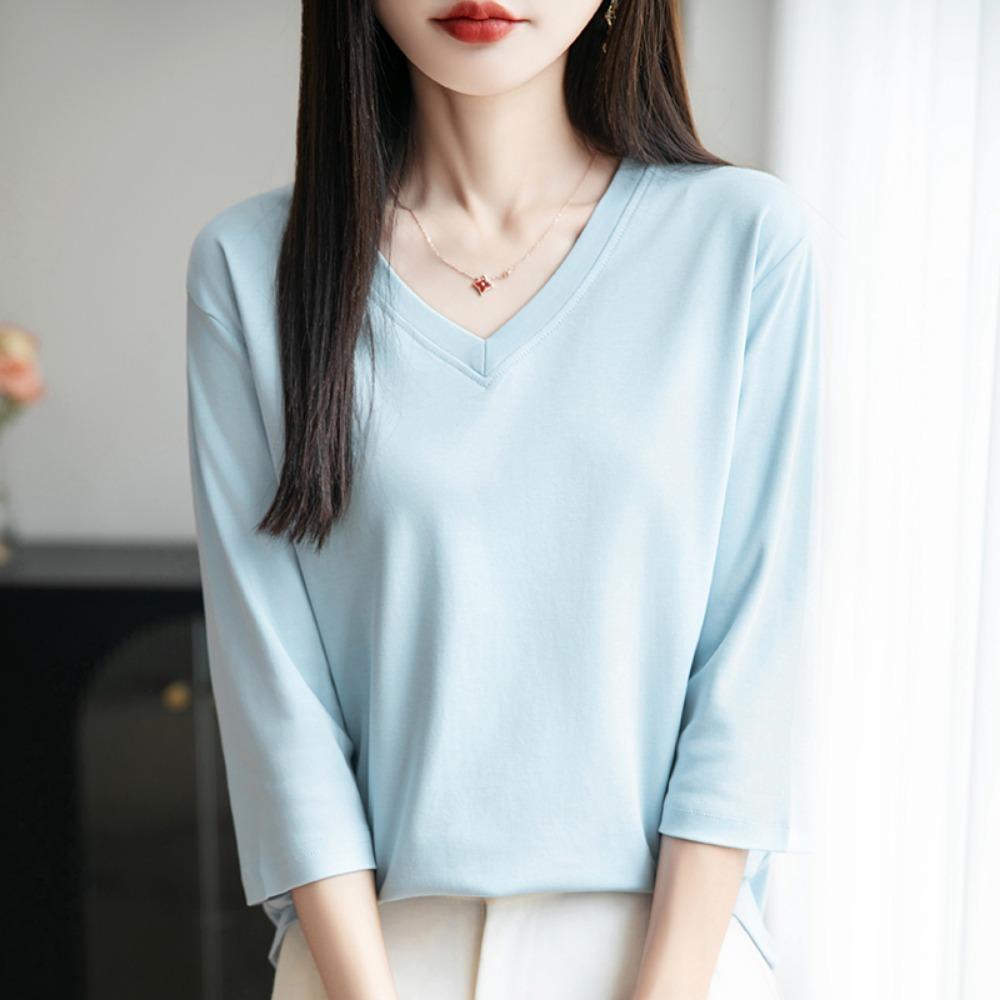 Spring And Summer New White MercerizedCropped Sleeve T-shirt Feminine Joker Bottoming Shirt Half Sleeve