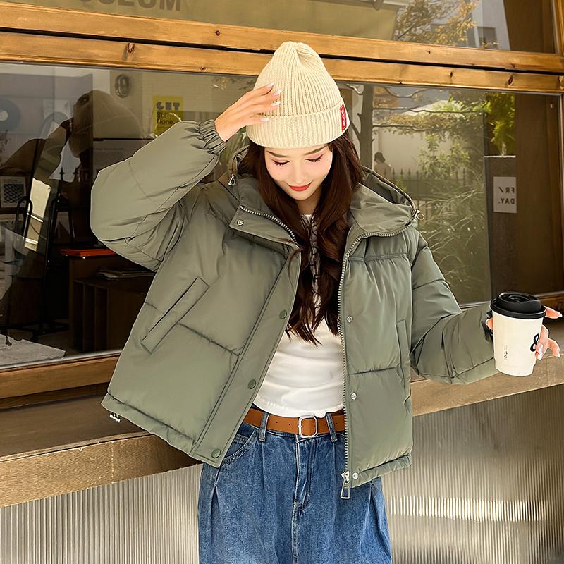 Women Autumn Winter Soild Color Thicken Outwear Cotton Padded Hooded Warm Jacket Coat