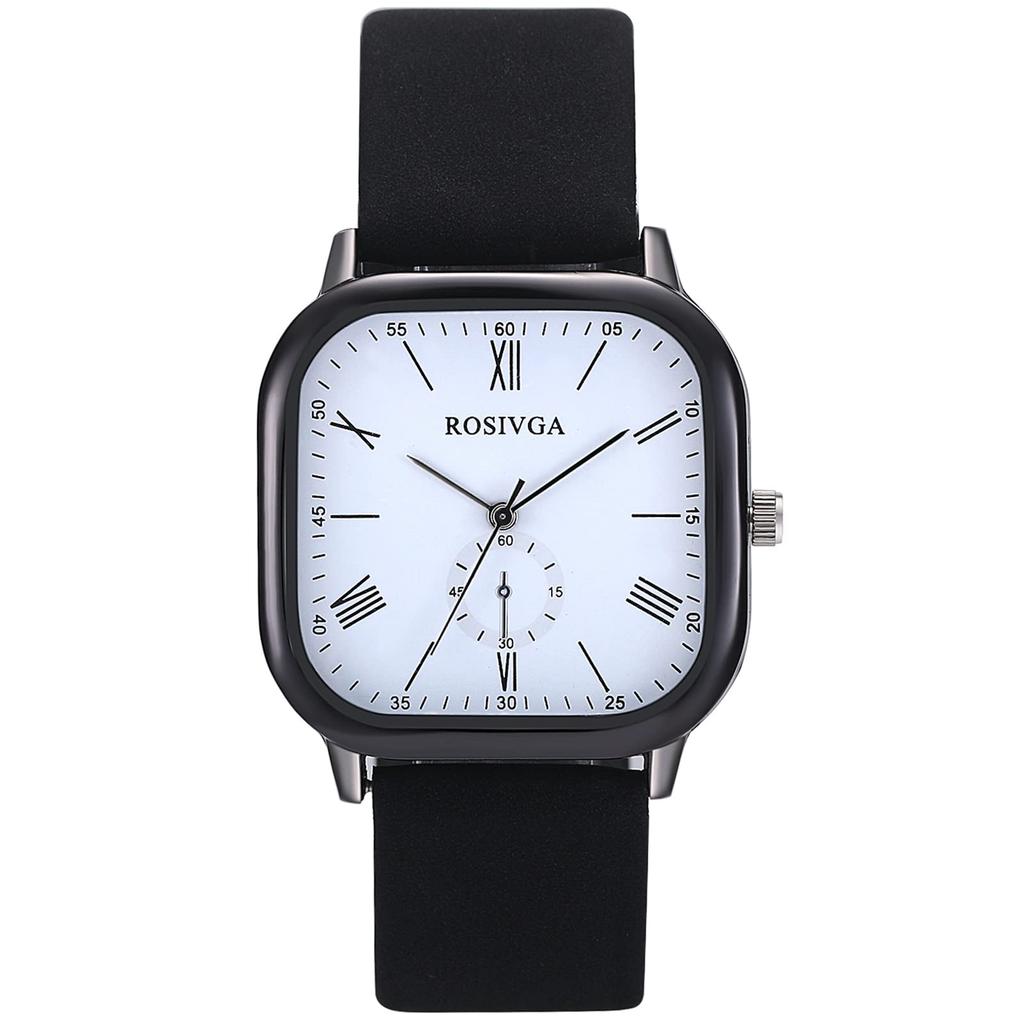 Skórzany zegarek na rękę dla mężczyzn i antyczny rzymski alfabet analogowy kwadratowy i prezent dla niego lub dla niej kobiety, wyświetlacz, kształt, wodoodporny, zegarek męski damski,