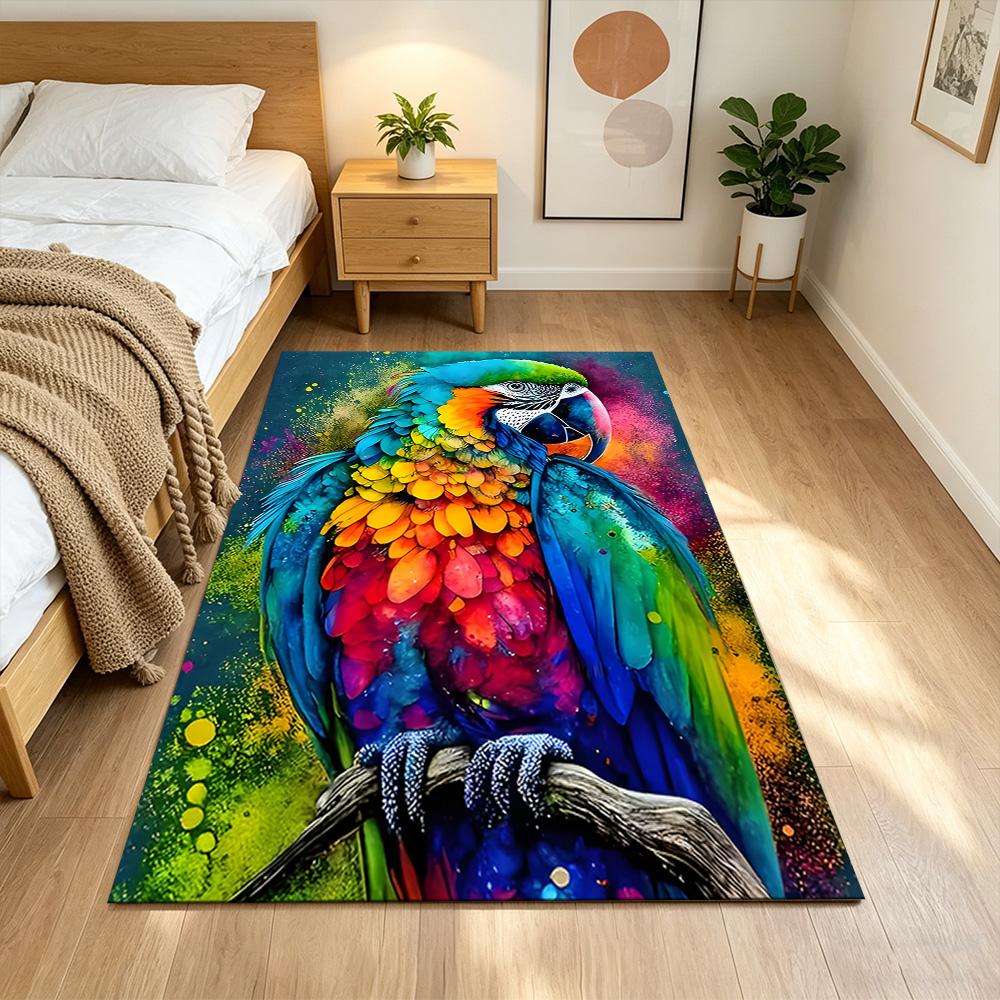 Tropical Parrots And Flowers Non-Slip Home Carpet Design for Office Decor Living Room Bedroom Gift