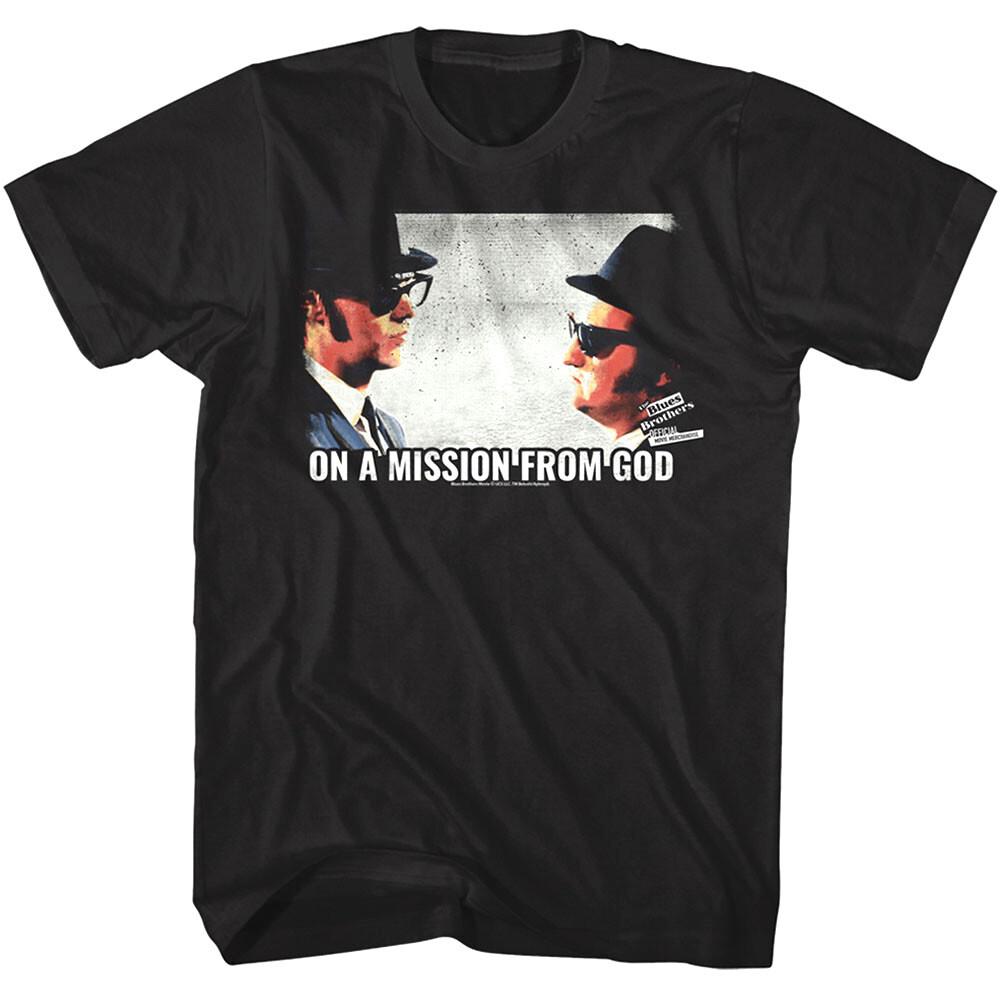 Blues Brothers On a Mission from God Men T Shirt Jake Elwood Belushi Aykroyd L