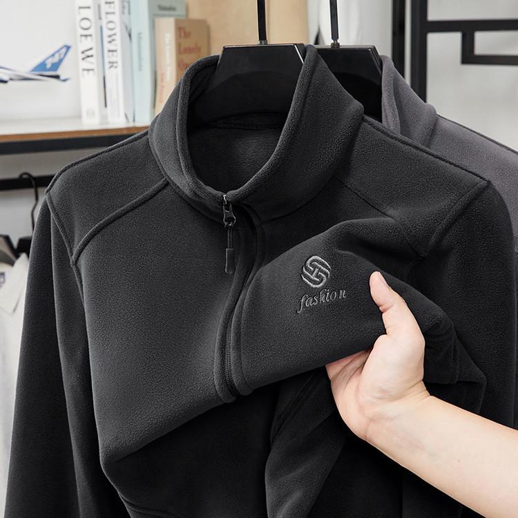 Men s Thick Plush Fleece Lined Jacket - Warm, Loose Fit for Autumn/Winter 3XL чёрный