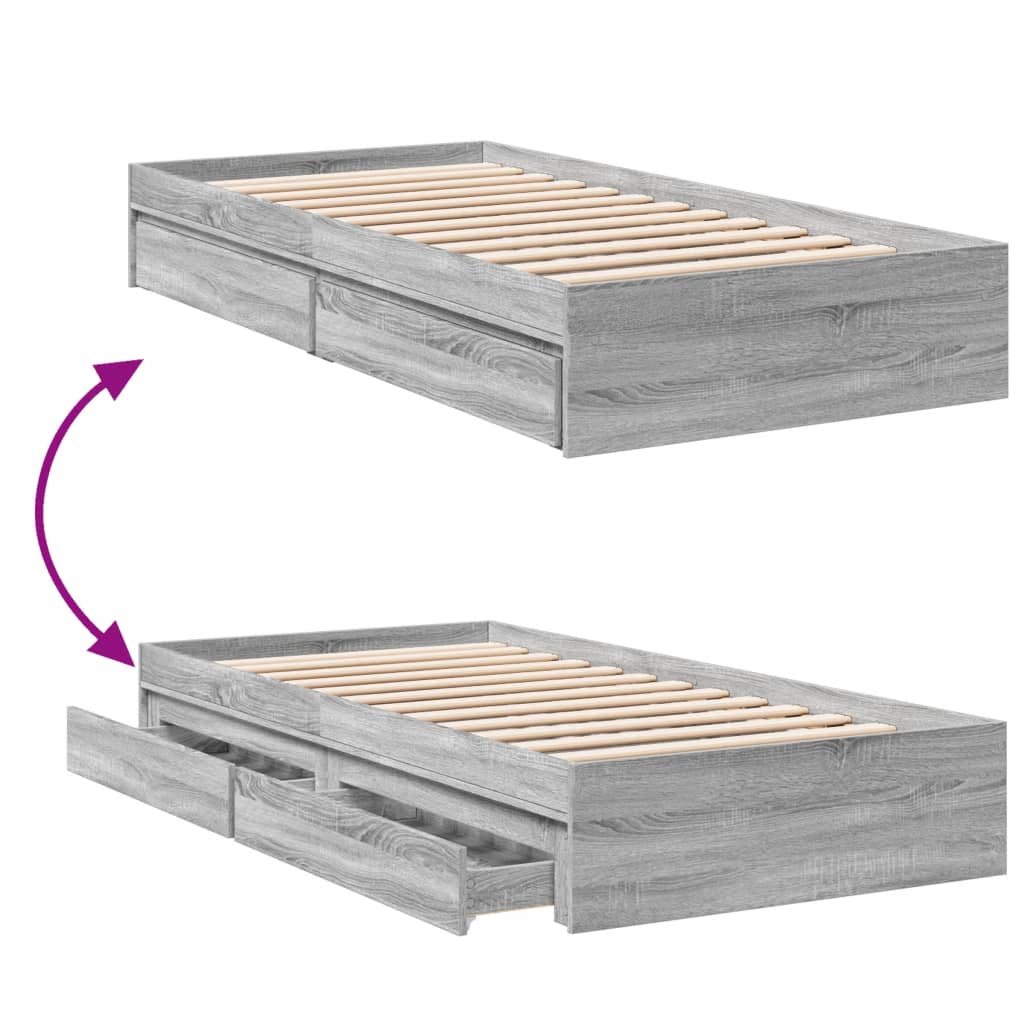 Bed Frame with Drawers Grey Sonoma 90x200 cm Engineered Wood