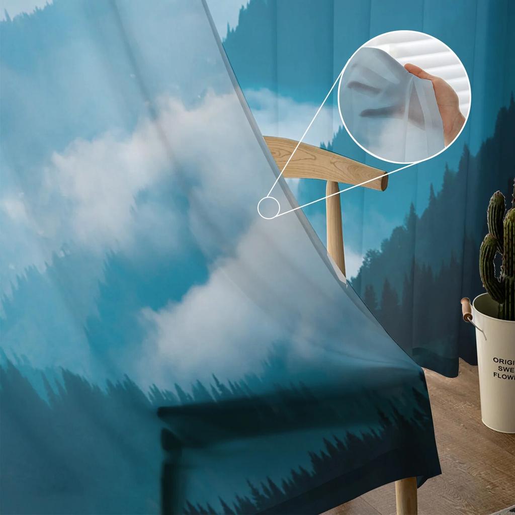 Mountain River Clouds Forest Modern Printed Tulle Curtains for Bedroom Balcony Window Decor Creative Fashion Home Sheer Curtain