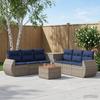 Sofa Set 8 Pcs Gray and Navy Blue Poly Rattan and Steel