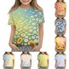 Kids Floral Print Crew Neck Short Sleeve Casual Loose Fit T Shirt Top for Everyday Wear Comfortable Fabric
