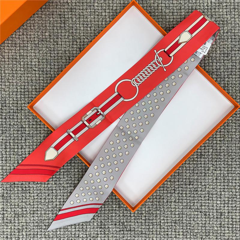 POBING Fashion Print 18m/m Twill Silk Scarves Women Luxury Brand Scarf Bag Ribbons Tie Head Scarf Small Long Skinny Scarf 86*5CM