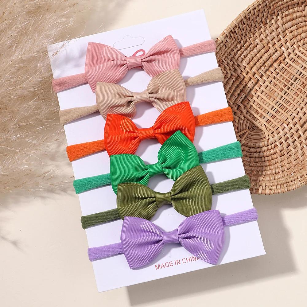 5/6Pcs Girls Solid Color Bowknot Headband For Baby Kids Grograin Ribbon Headwear Hair Bands Infant Hair Accessories