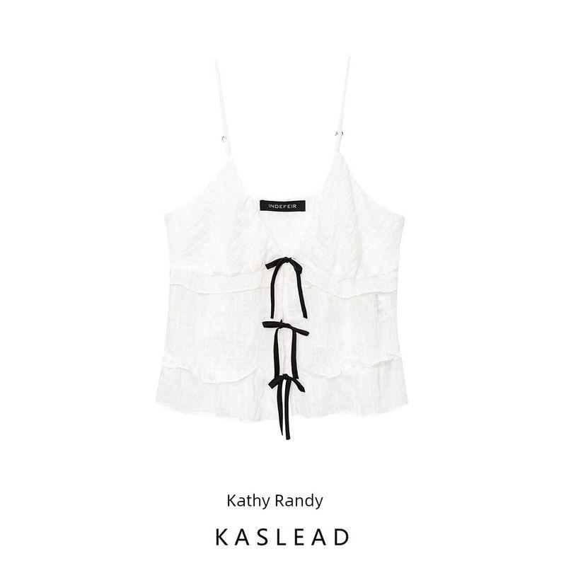 Kaslead New Women clothes Western Style Fashion Contrast Color All-Match Bowknot Decoration Top 3666112