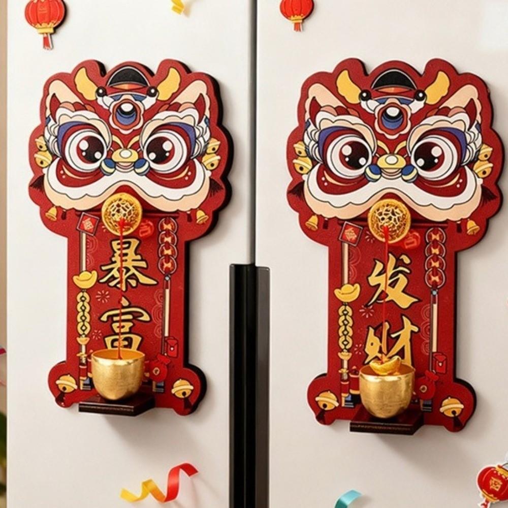 Creative Cartoon Lion Doorbell Magnetic Suction Dopamine Entrance Door Bells Good Luck Red Chinese New Year Ornament