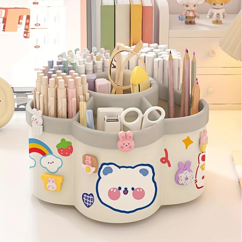 Desktop Rotating Stationery Pen Holder Large Capacity Storage Box Multifunctional Organizer Suitable For Cute Children Girls New