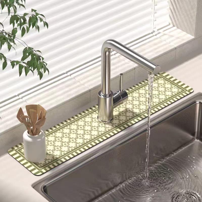 Fresh Diatomaceous Earth Faucet Mat - Wipeable Bathroom Countertop Drain Mat