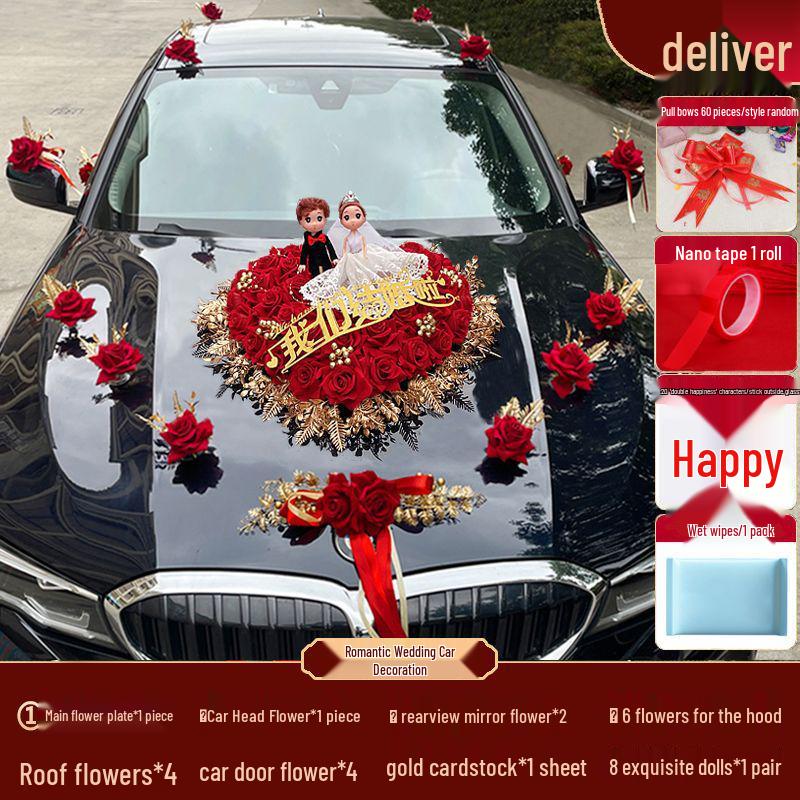 Hochzeitsauto Dekorationsset: Künstliche Blumendekoration mit Saugnapf für Brautautos