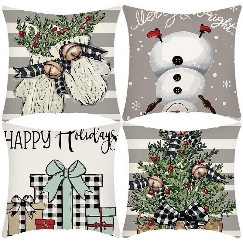 

New Christmas Pillowcase Printed Christmas Tree Snowman Gloves Decoration Holiday Pillowcase 45 * 45Cm pillowcase