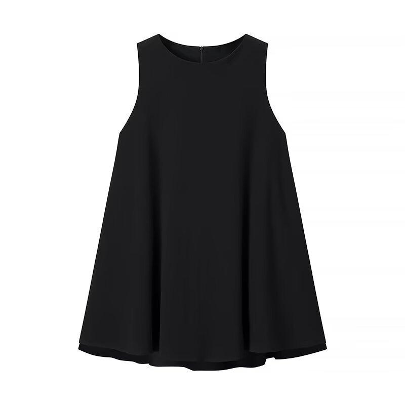New Summer Products, Women's Clothing, Fashionable Wide-pendulum Round Neck Sleeveless Short Dress