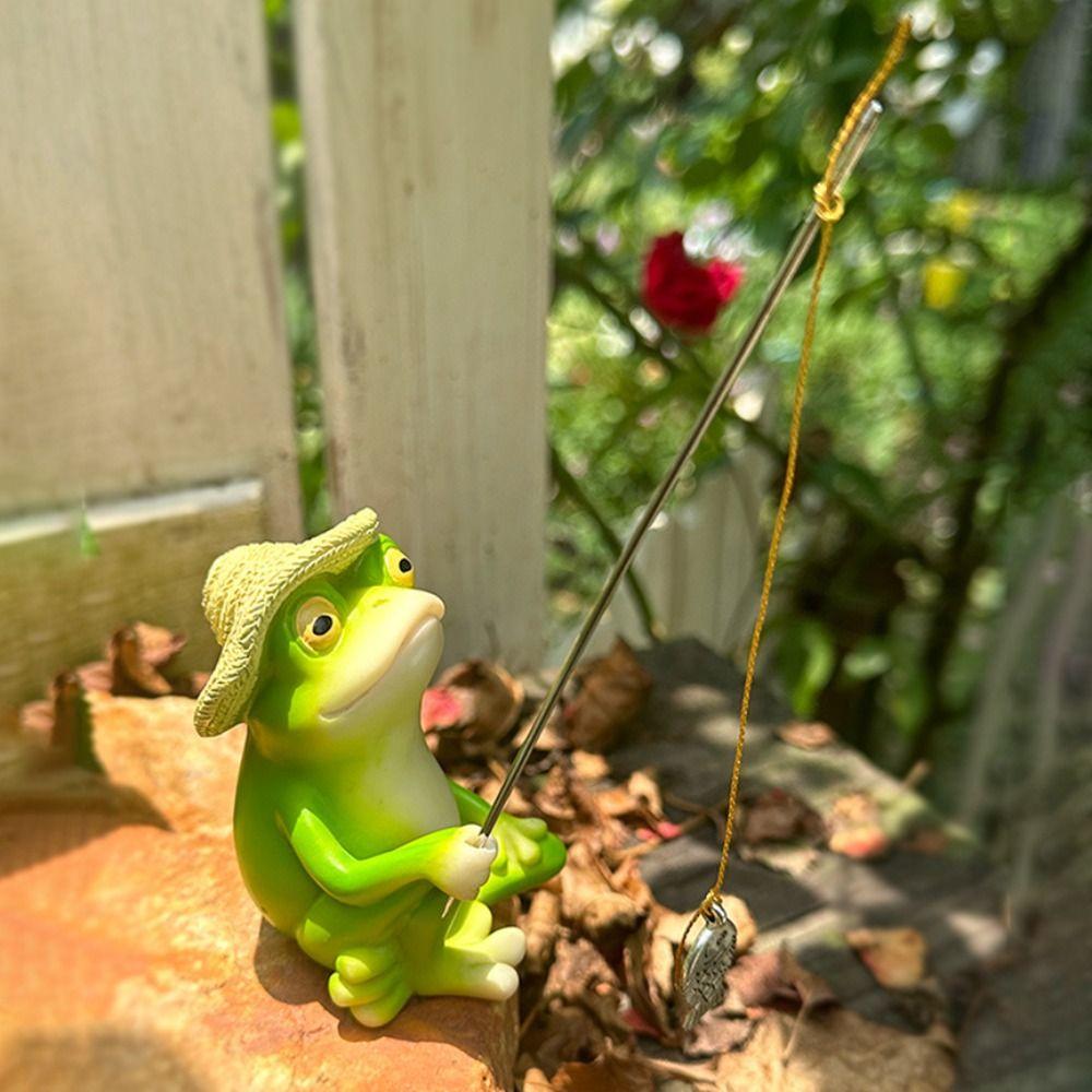 Cartoon Animal Sculpture Resin Miniatures Figurine Garden Decor Frog Panda Fishing Statue  Lawn