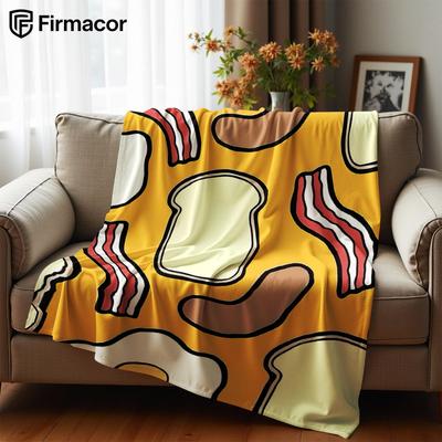 Breakfast Bacon Egg Toast Anime Cartoon Flannel Blanket Soft Warm Throw for Bedroom Sofa Car Kids Holiday Gift