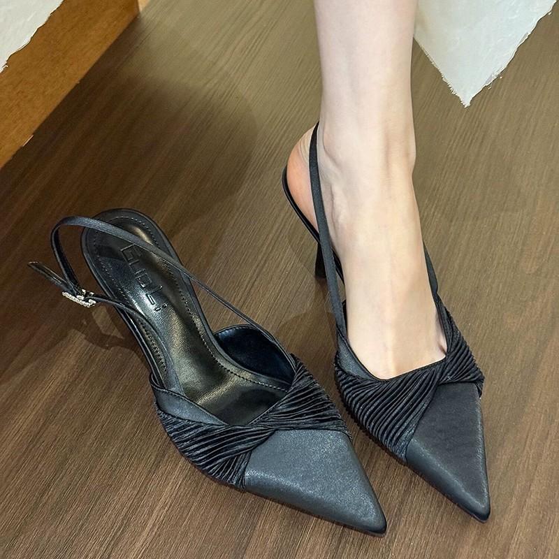 Fashion Pointed Toe Shallow Mouth High-heeled Women Sandals Summer Elegant Buckle Decorated Stiletto Women Shoes Slingback Femme