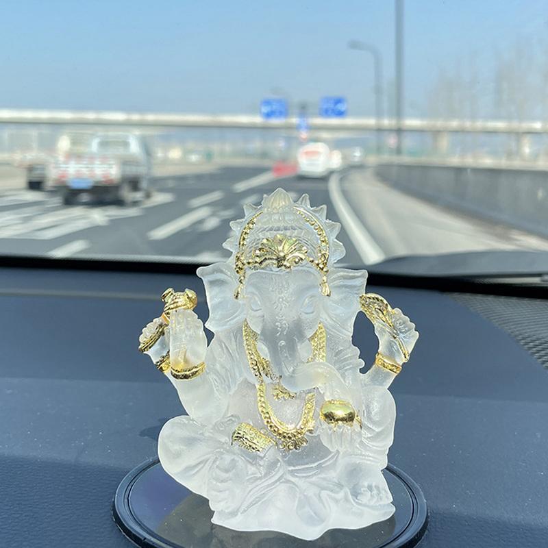 Ganesh Hindu Elefantgud for Suksess Statue Resin Gjennomsiktig Figurin Ornament Hjem Interiørdekorasjon Håndverk