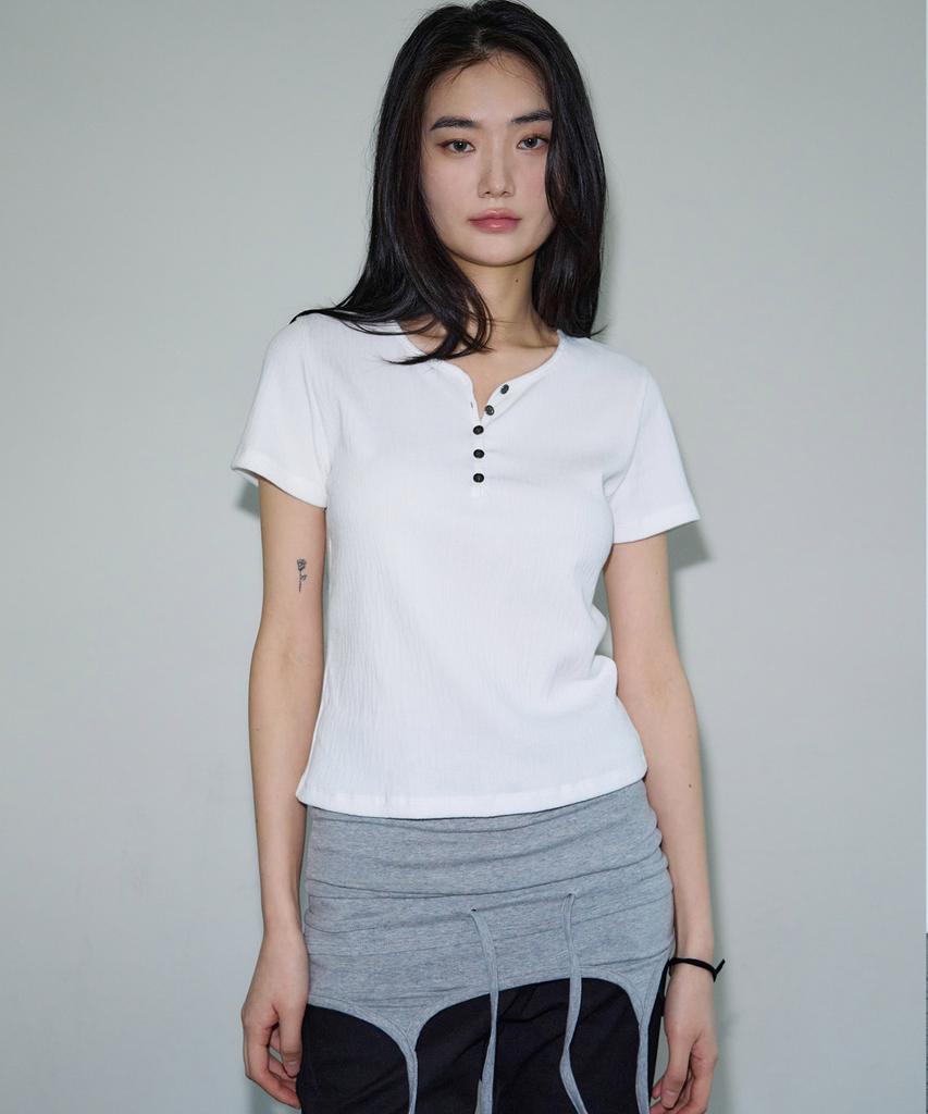 SIS A Button Henley Neck Half T-Shirt [Ivory]