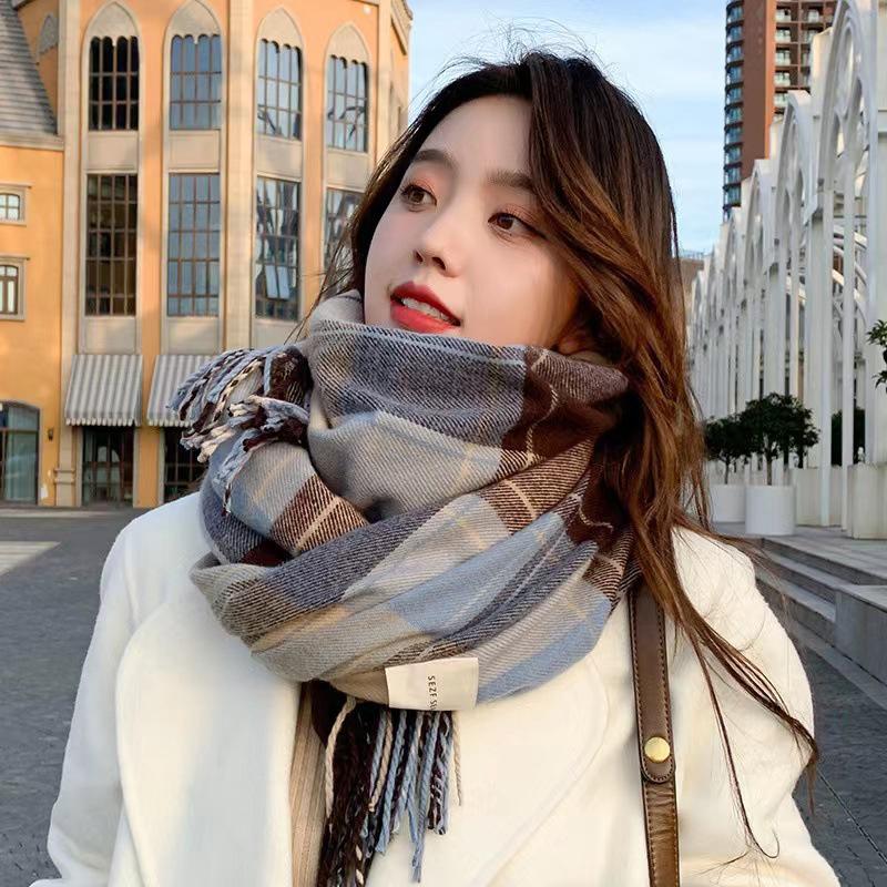 Scarf Women's Winter With Classic Plaid Thicken Student Long Shawl Lovers Neck Thicken To Keep Warm Tassel Poncho Echarpe Stole