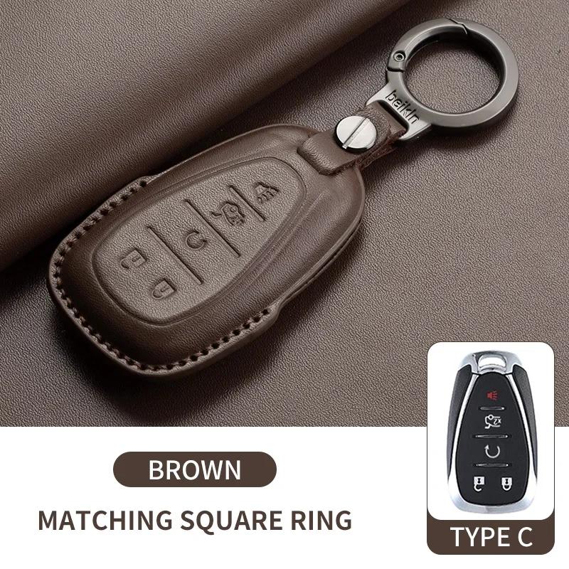 Leather Car Key Case Cover Holder Keychain Shell for Chevrolet 2017 2018 2019 Malibu Camaro Cruze Traverse Sonic Volt Equinox