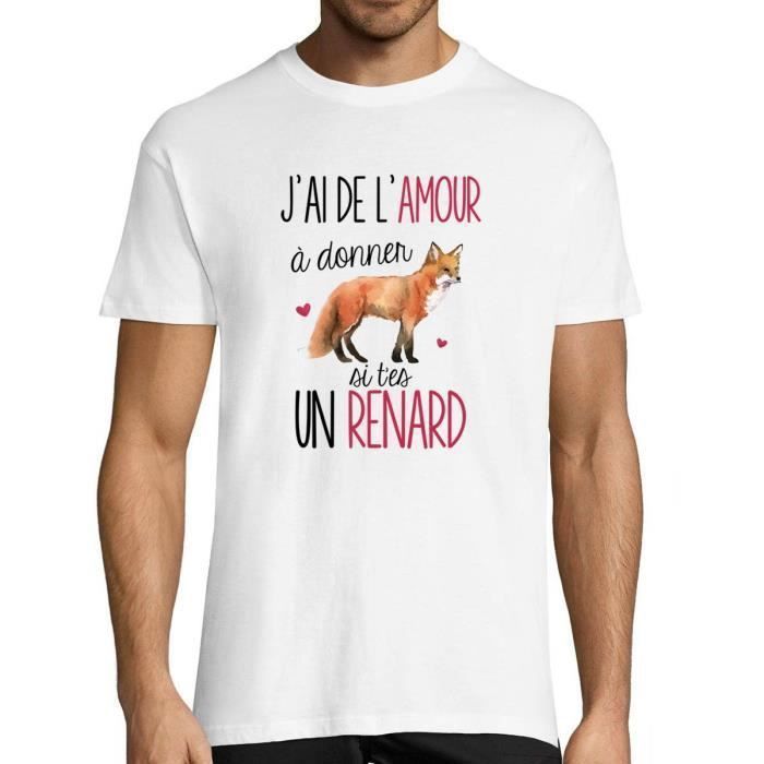 T-shirt Homme - RENARD - De l'Amour à Donner - Col Rond - Manches Courtes - Blanc