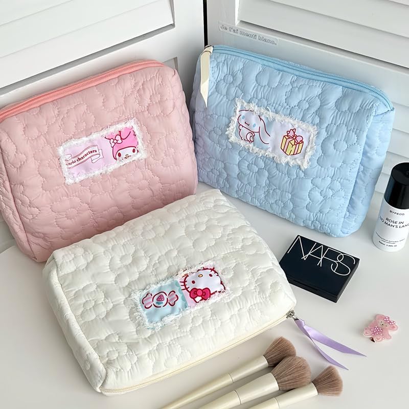 Kawaii White Dog Travel Cosmetic Bag & Plastic Spray Bottles, Large Cosmetic Pouch Makeup Bag with Zipper, Fabric Travel Toiletry Bag Makeup