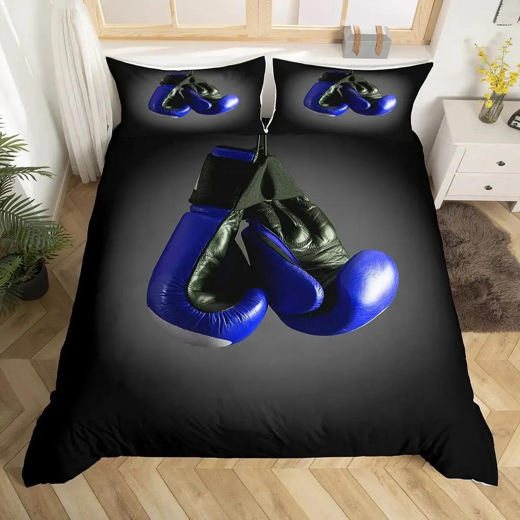 Adult Boxing Duvet Cover Set Queen,Sports Games Theme Bedding Sets Boxing Gloves Quilt Cover,Athlete Silhouette Comforter Cover