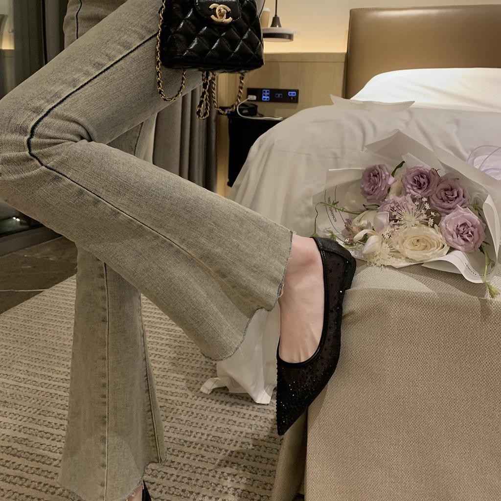 Lammfellversion von Traubenmutter, die gleichen spitzen flachen Schuhe, atmungsaktives Mesh Strass Fee, vielseitiger Wind, flache Einzelchuhe, Frau