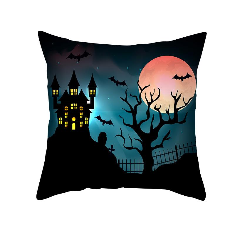 Halloween Pillow Case Cartoon Pumpkin Head Castle Peach Velvet Cushion Home Furnishings