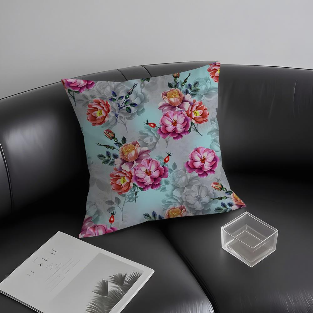 Classic Floral Print Elegant Cushion Cover Pillowcase Ultra Soft Skin Friendly Fabric Cloud Like Comfort & Concealed Zipper
