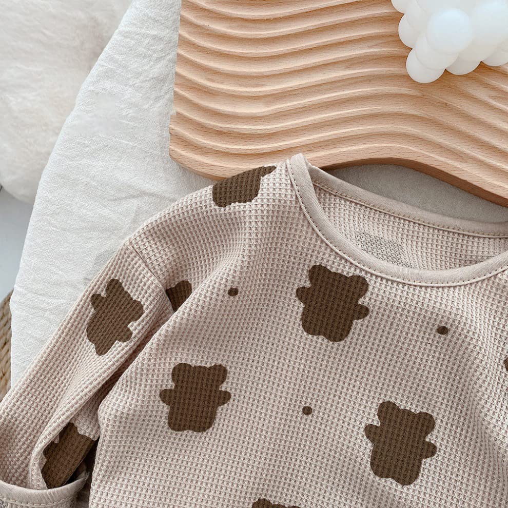 Jaydyequ Baby Long Sleeve Loungewear Mesh and Bear Kids Gift Girls' Pajamas, Set, 100cm, Print, Khaki, Spring/Autumn Clothes,