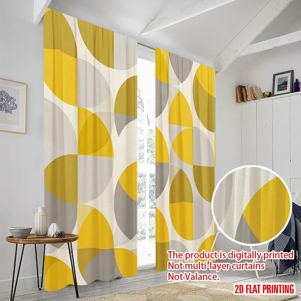 2pcs,2D Plane Printing Curtain Fabric Geometric Yellow Circles Versatile Fabric (without Rod) Decorations Inside Use for Living