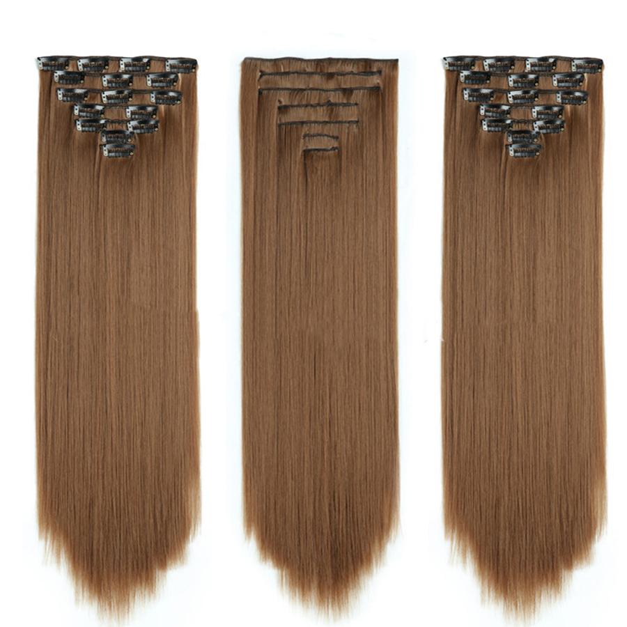 22" Hair Extensions 56cm Natural Hairpieces Straight Synthetic Clip In Hair Extentions