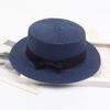 Korean Straw Hat - Retro Bow Flat Top Fedora for Spring & Summer Beach Days