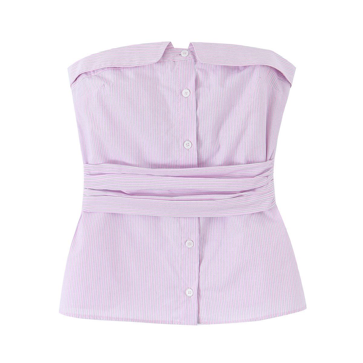 

Весна 2025 Женский европейский/американский стиль Облегающий полосатый топ-бандо Extra Small