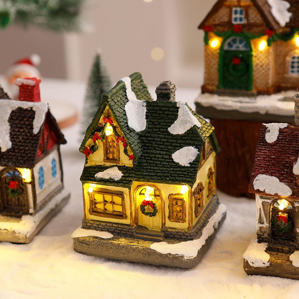 LED Resin Christmas House Snow Village Miniature Light-Up Decor Xmas Glow Gift New  Decoration Christmas Thanksgiving Gifts