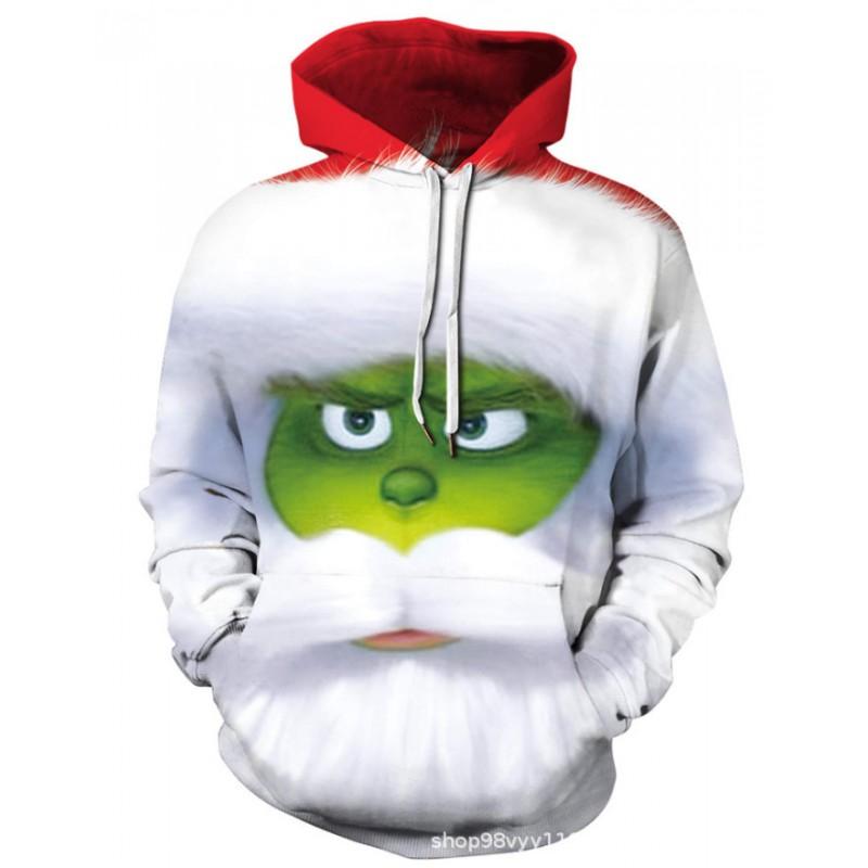 Grinch 3D Printed Hooded Sweatshirt Men Loose Fit Casual Zip-Up Pullover With Appliqu Pocket