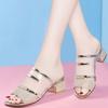 Ladies Shoes 2025 Summer Modern Slippers Women Outdoor Fashion Metal Decoration Med Heel Women's Elegant Open Toe Dress Sandals